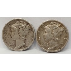 UNITED STATES OF AMERICA 1939 and 1946 . ONE 1 DIME . 2 COLLECTABLE COINS